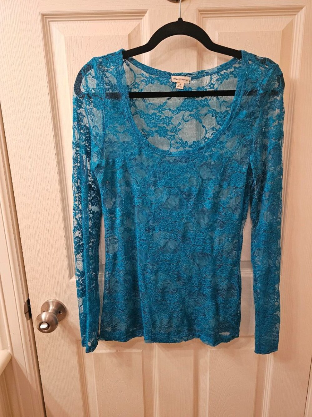 NWOT Zenana Outfitters Large Teal Lace Sheer Blouse